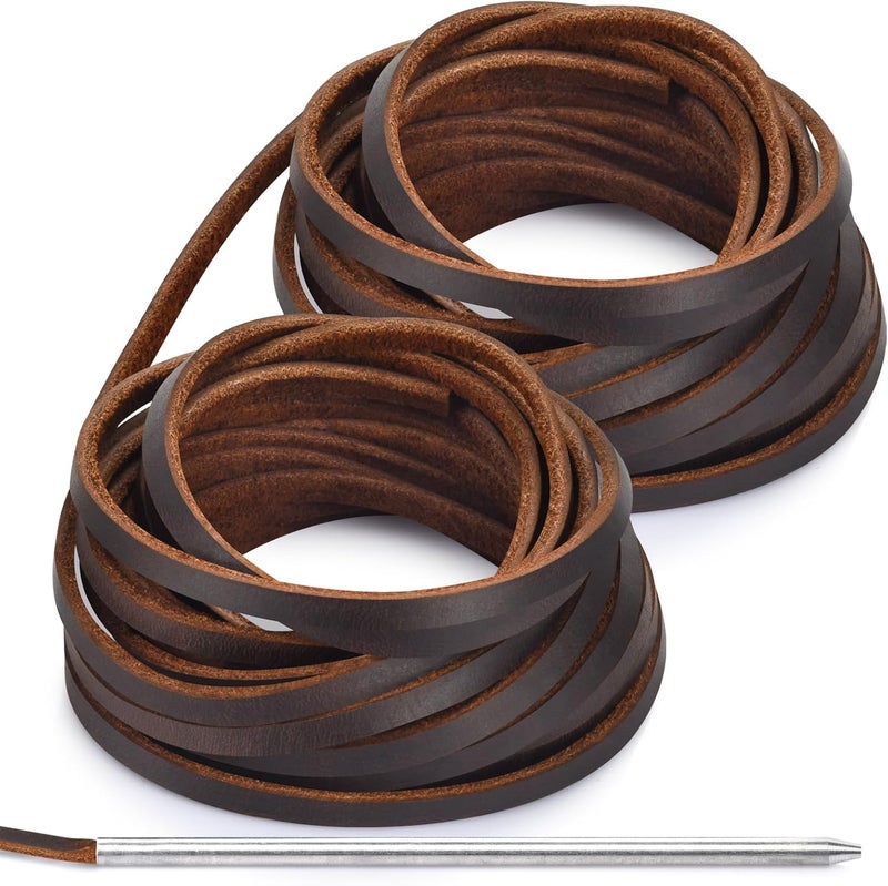 TeeLiy 10 Yards Flat Genuine Leather Laces, Leather Strips Cord, Full Grain Cowhide Straps String for Braided, Braiding, Shoes, Jewelry Making and Craft (4MM_Dark Brown_1 Lacing Needle) - Image 1